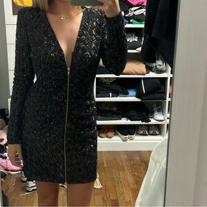 Self-Portrait Black Sequin Long Sleeve Dress